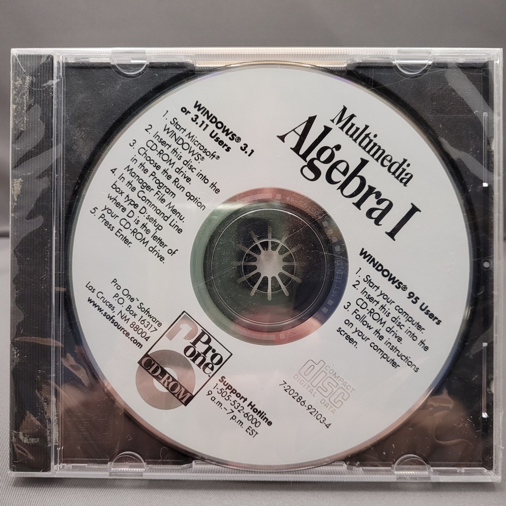Multimedia Algebra I by Pro One Software (CD-ROM, 1995) *SEALED*
